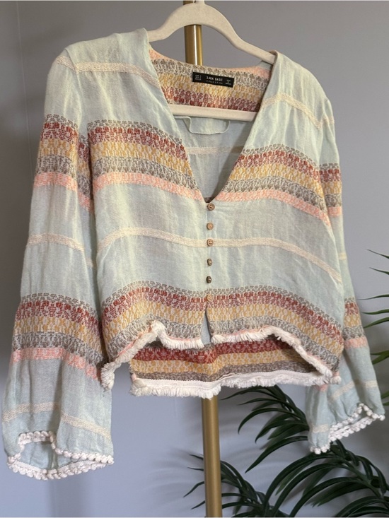 Zara Tops - Zara Pastel Striped Button-Front Blouse